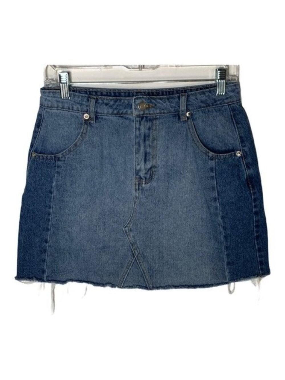 Altar'd State Small Denim Mini Skirt Distressed Raw Hem Blue Jean